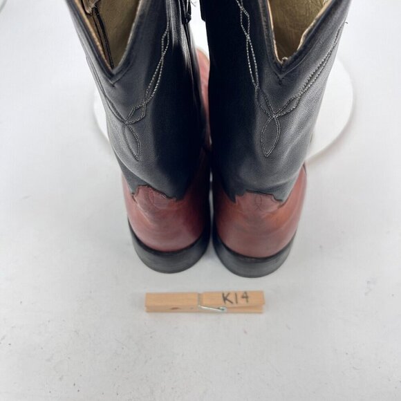 Dennard's Western Wear Men Size 9 Brown Black Color Block Leather Western Boot - Picture 11 of 16